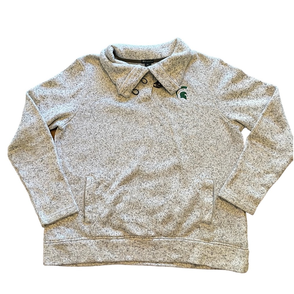 Champion MSU Grey Button Collar Sweater EUC Sz XL